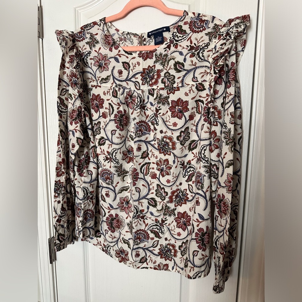 Architect LS Ruffled Shoulder Paisley Print Blouse Size XL